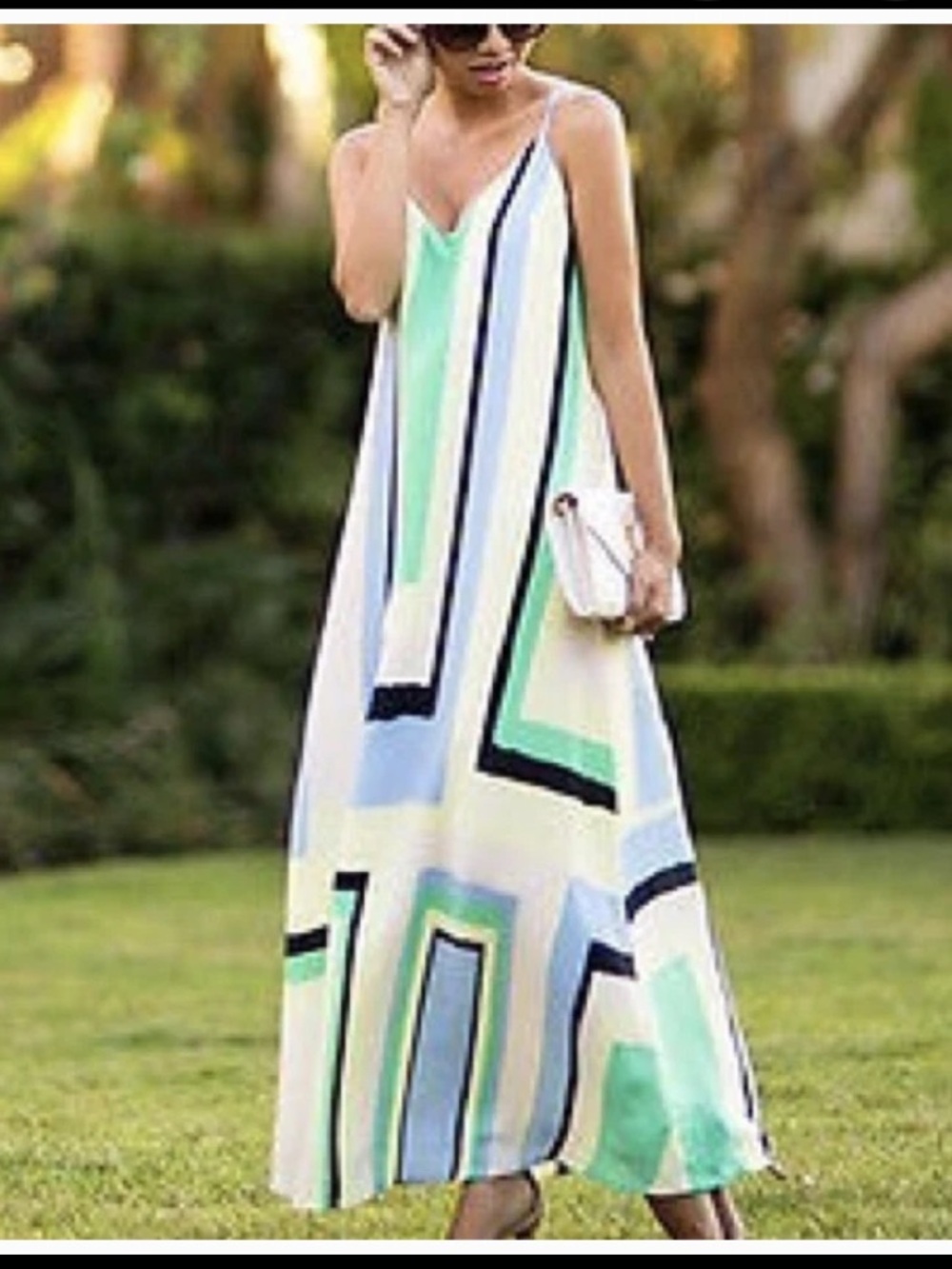 Maeve Colorblock Maxi Dress In Mint, Light Blue, Navy & White